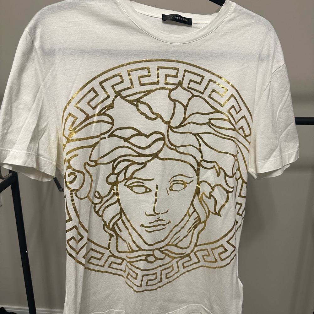 Versace White and Gold Medusa T-Shirt